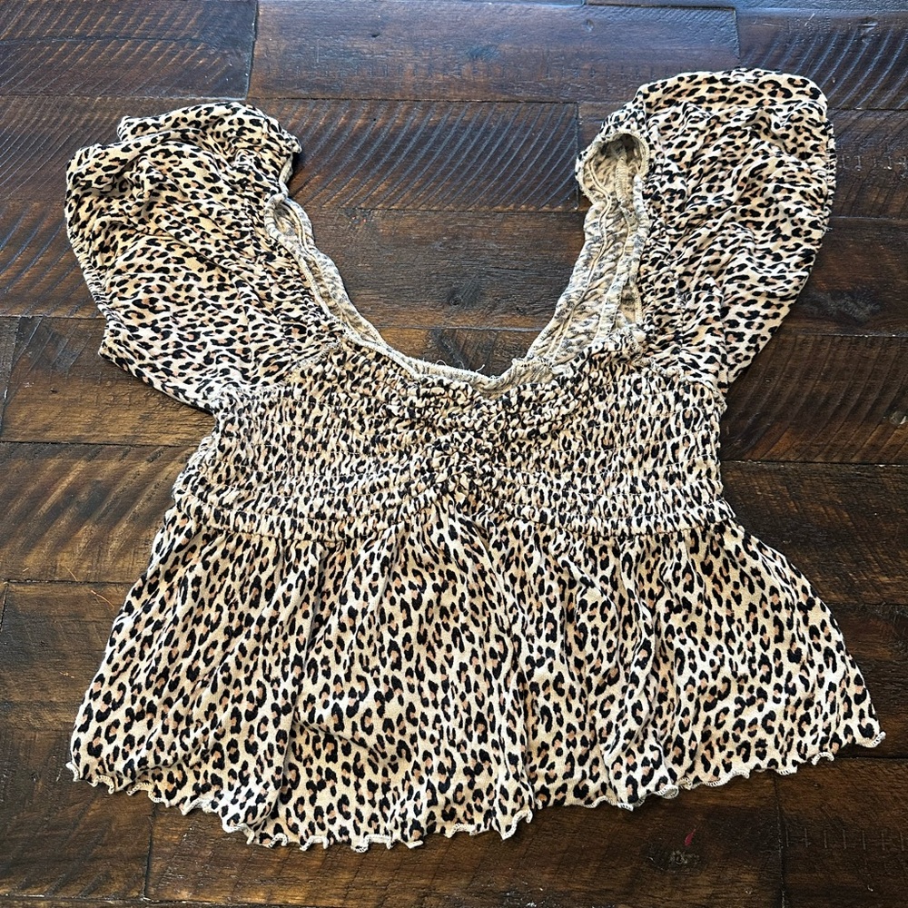 Urban Outfitters Leopard Print Smocked Blouse